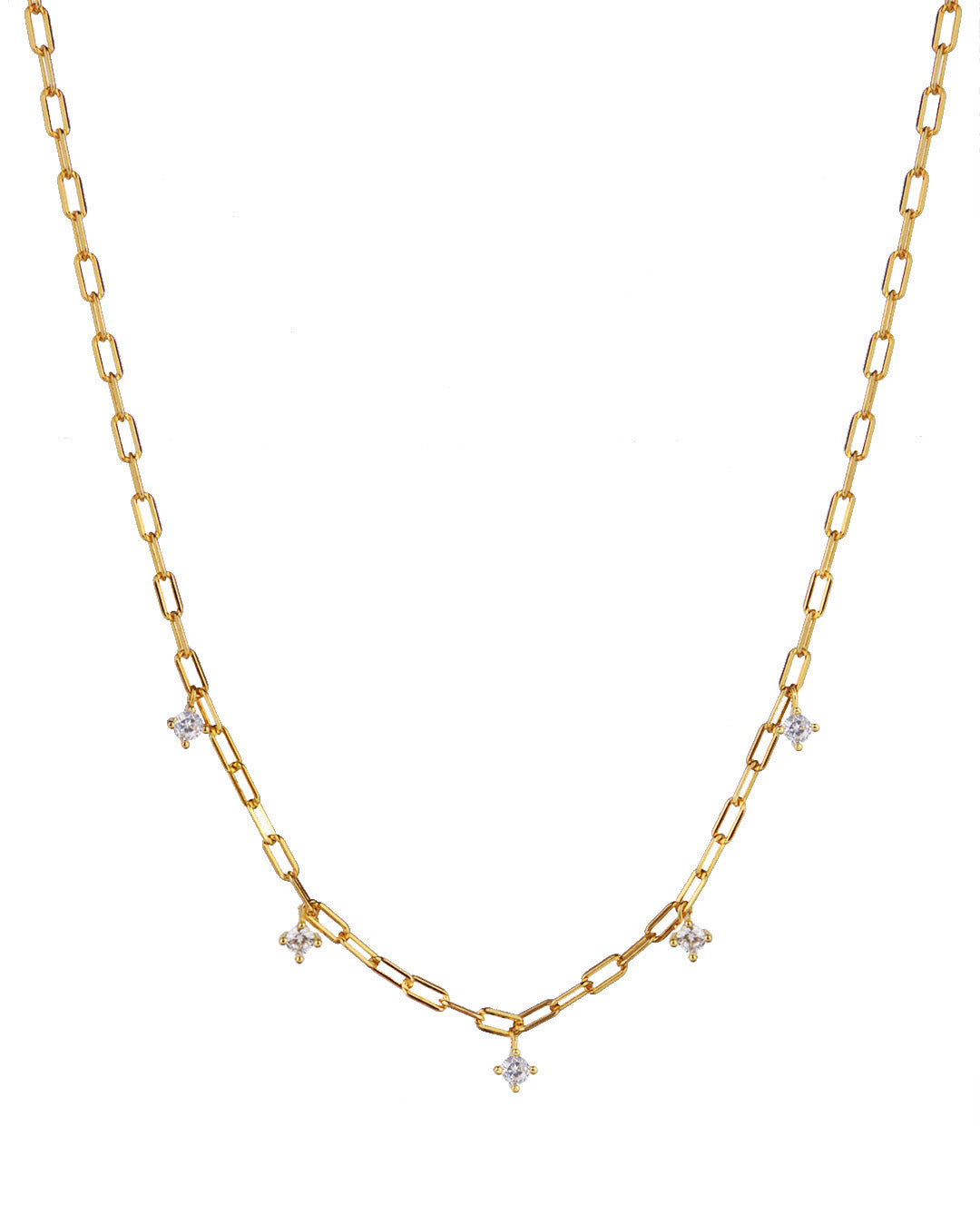 Diamond-Studded Paperclip Gold Necklace