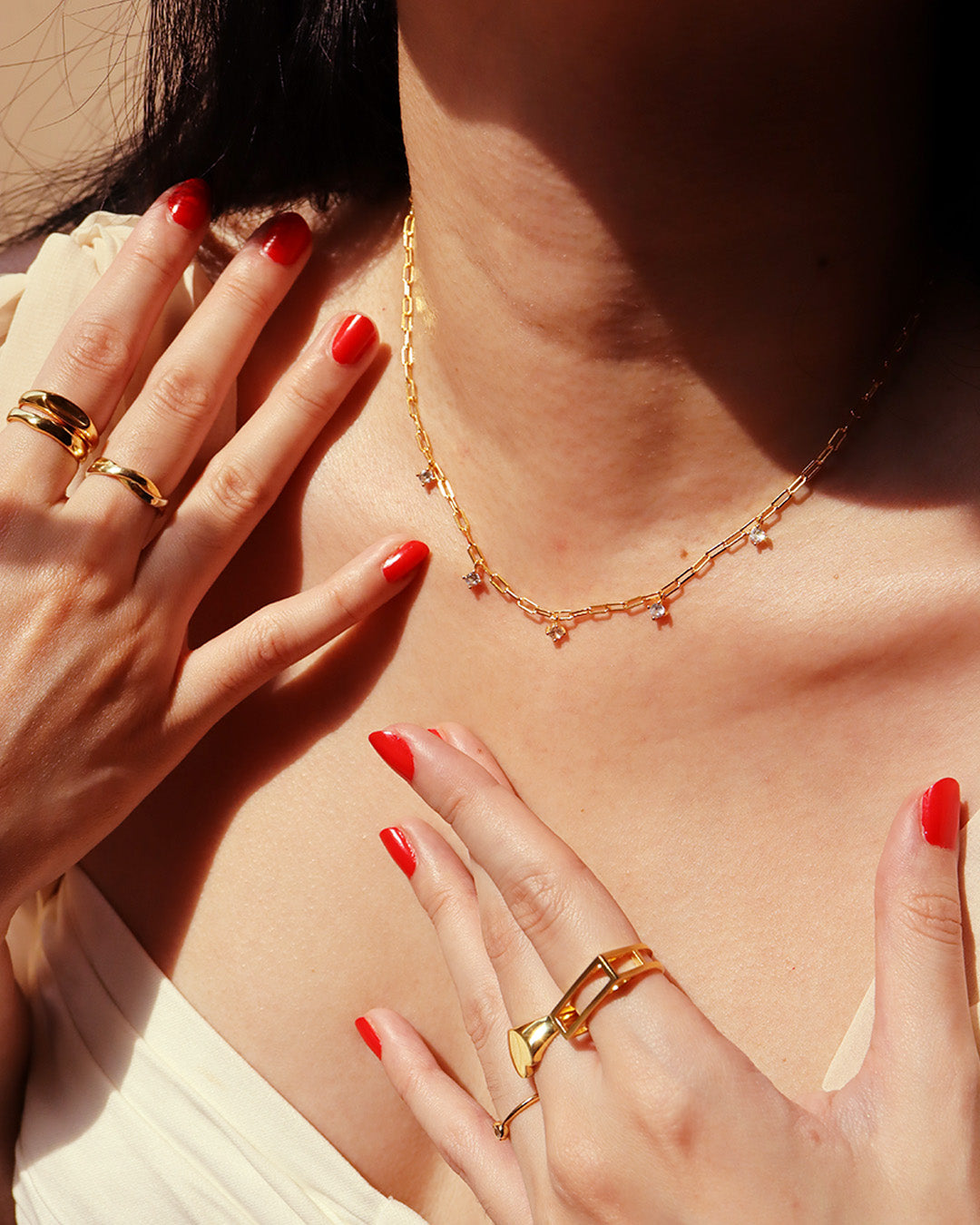 Diamond-Studded Paperclip Gold Necklace